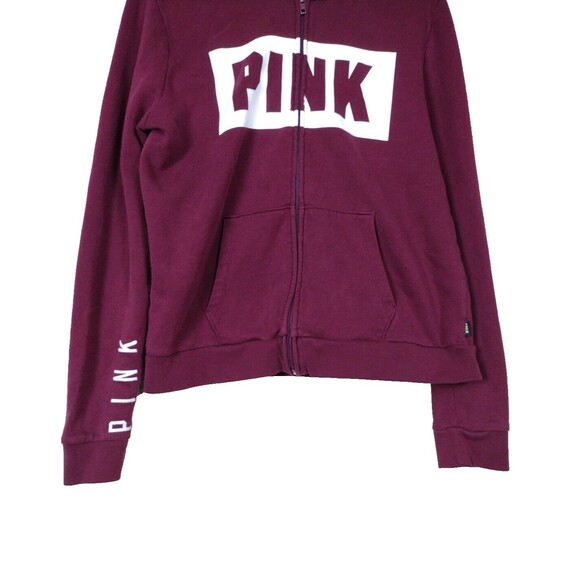 Victoria’s Secret Pink Sweatshirt Large Maroon Hooded Hoodie Full Zip Pockets - Picture 2 of 7
